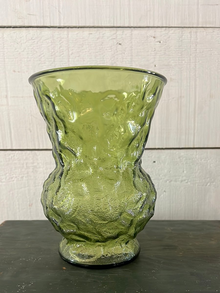 Vintage Crinkle Glass Vase - wide - Diamonds & Rust