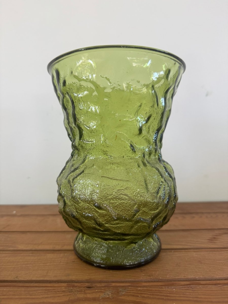 Vintage Crinkle Glass Vase - wide - Diamonds & Rust