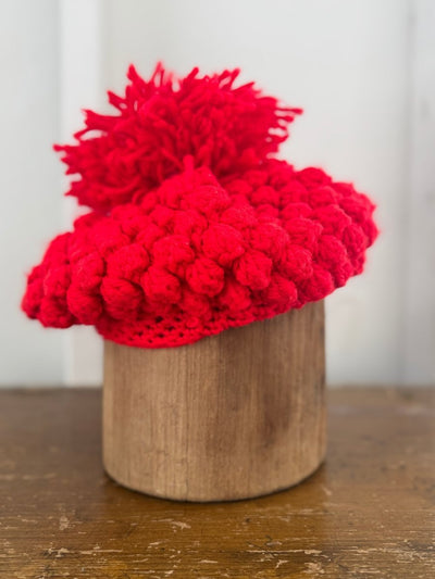 Vintage Crochet Pom Pom Baret - Diamonds & Rust