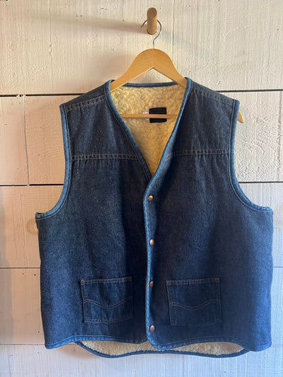 Vintage Denim + Sherling Vest - Diamonds & Rust