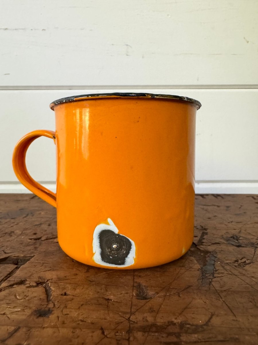 Vintage Enamel Mug 14oz Orange - Diamonds & Rust