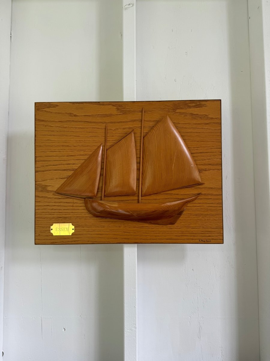 Vintage ESSEX Wooden Sailboat Plaque - Diamonds & Rust