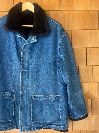 Vintage Faux Fur Lined Denim Chore Coat - Diamonds & Rust