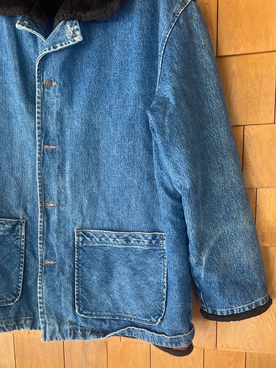 Vintage Faux Fur Lined Denim Chore Coat - Diamonds & Rust