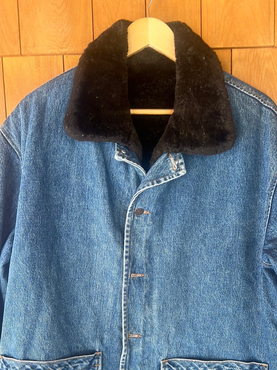 Vintage Faux Fur Lined Denim Chore Coat - Diamonds & Rust