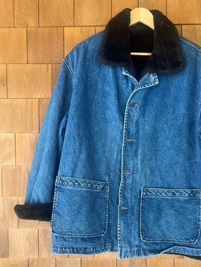 Vintage Faux Fur Lined Denim Chore Coat - Diamonds & Rust