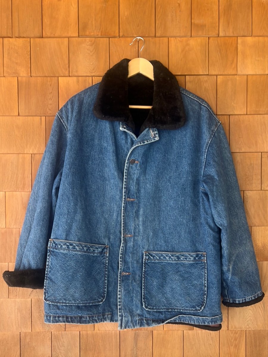 Vintage Faux Fur Lined Denim Chore Coat - Diamonds & Rust