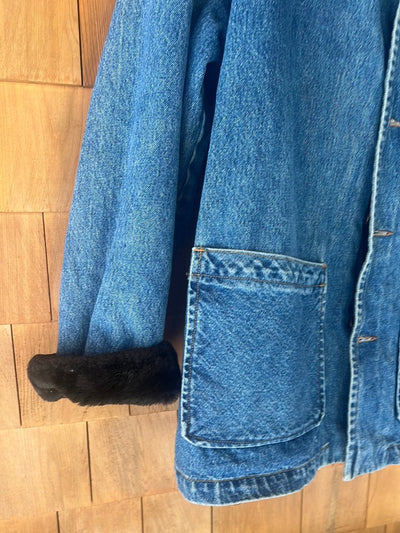 Vintage Faux Fur Lined Denim Chore Coat - Diamonds & Rust