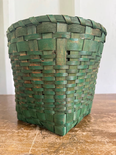 Vintage Green Wicker Wastebasket - Diamonds & Rust