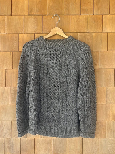 Vintage Hand Knit ARAN Wool Sweater - Dark Oatmeal - Diamonds & Rust