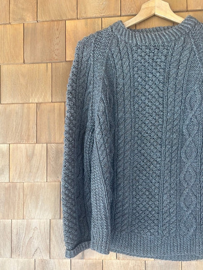 Vintage Hand Knit ARAN Wool Sweater - Dark Oatmeal - Diamonds & Rust
