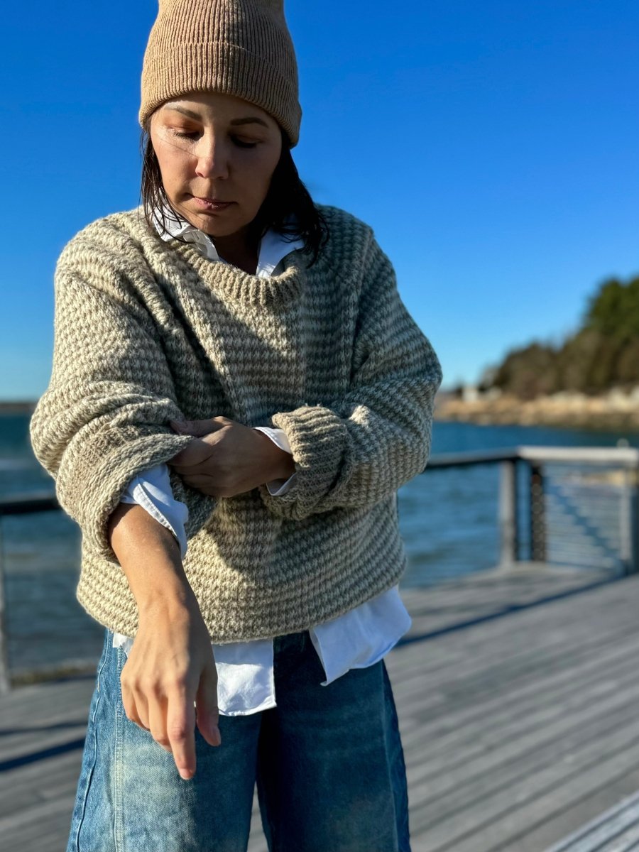 Vintage Hand Knit Sweater - Oatmeal + Ivory - Diamonds & Rust