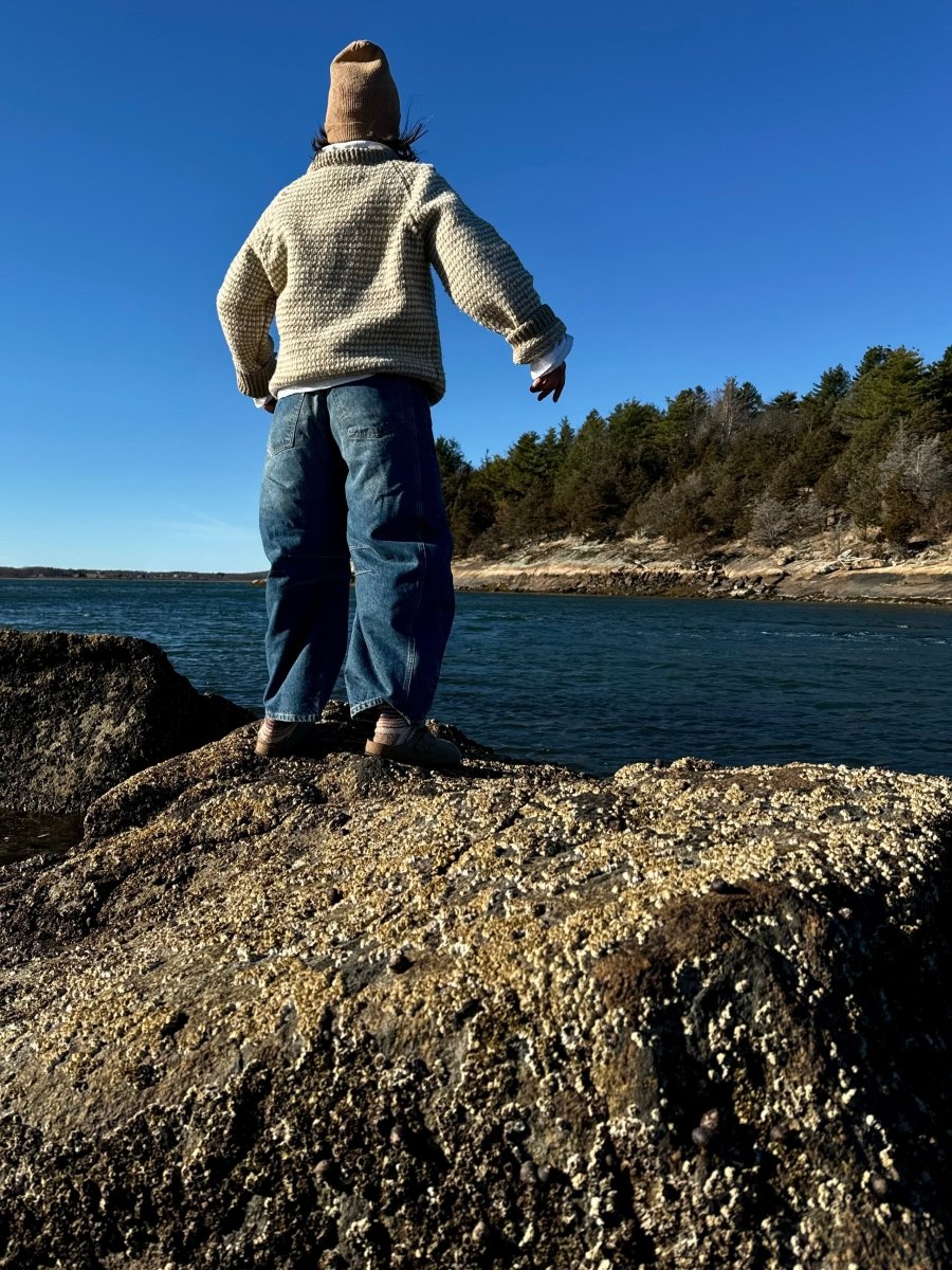 Vintage Hand Knit Sweater - Oatmeal + Ivory - Diamonds & Rust