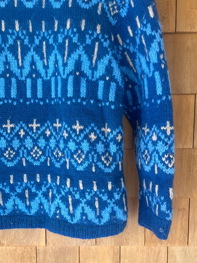 Vintage Hand Knit Wool Sweater - Blue - Diamonds & Rust