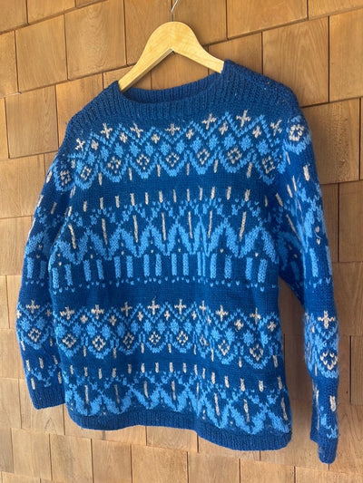Vintage Hand Knit Wool Sweater - Blue - Diamonds & Rust