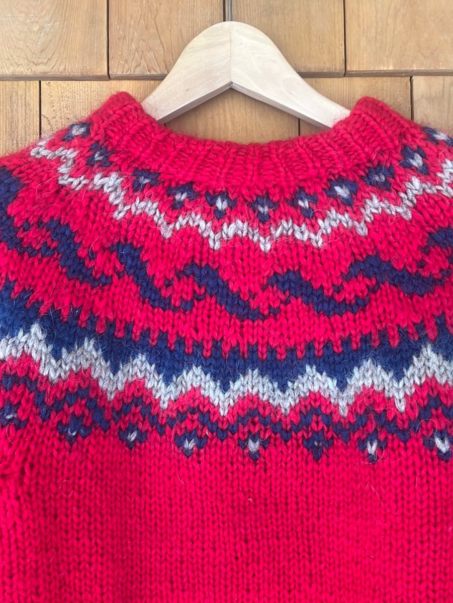 Vintage Hand Knit Wool Sweater - Red - Diamonds & Rust