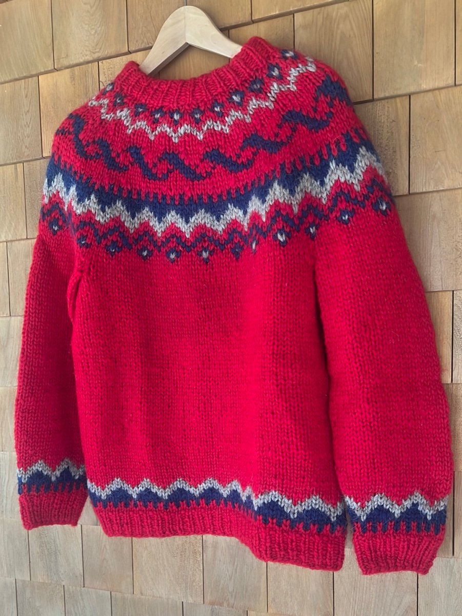 Vintage Hand Knit Wool Sweater - Red - Diamonds & Rust