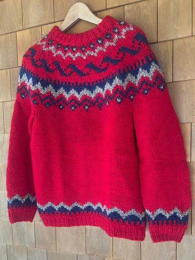 Vintage Hand Knit Wool Sweater - Red - Diamonds & Rust
