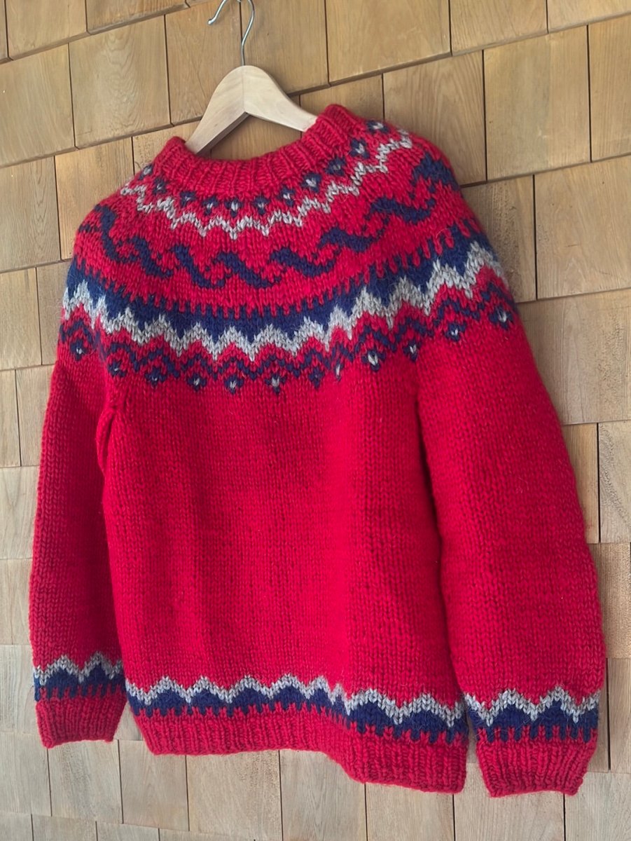 Vintage Hand Knit Wool Sweater - Red - Diamonds & Rust