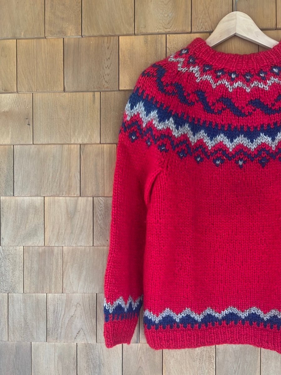 Vintage Hand Knit Wool Sweater - Red - Diamonds & Rust