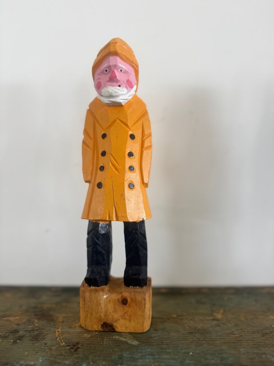 Vintage Handcarved Fisherman - Yellow - Diamonds & Rust