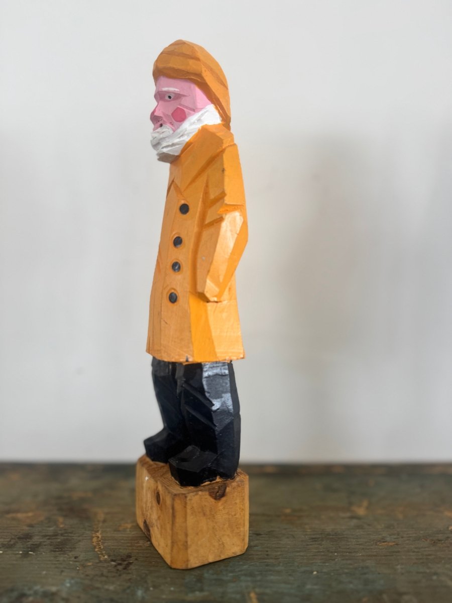 Vintage Handcarved Fisherman - Yellow - Diamonds & Rust
