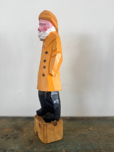 Vintage Handcarved Fisherman - Yellow - Diamonds & Rust