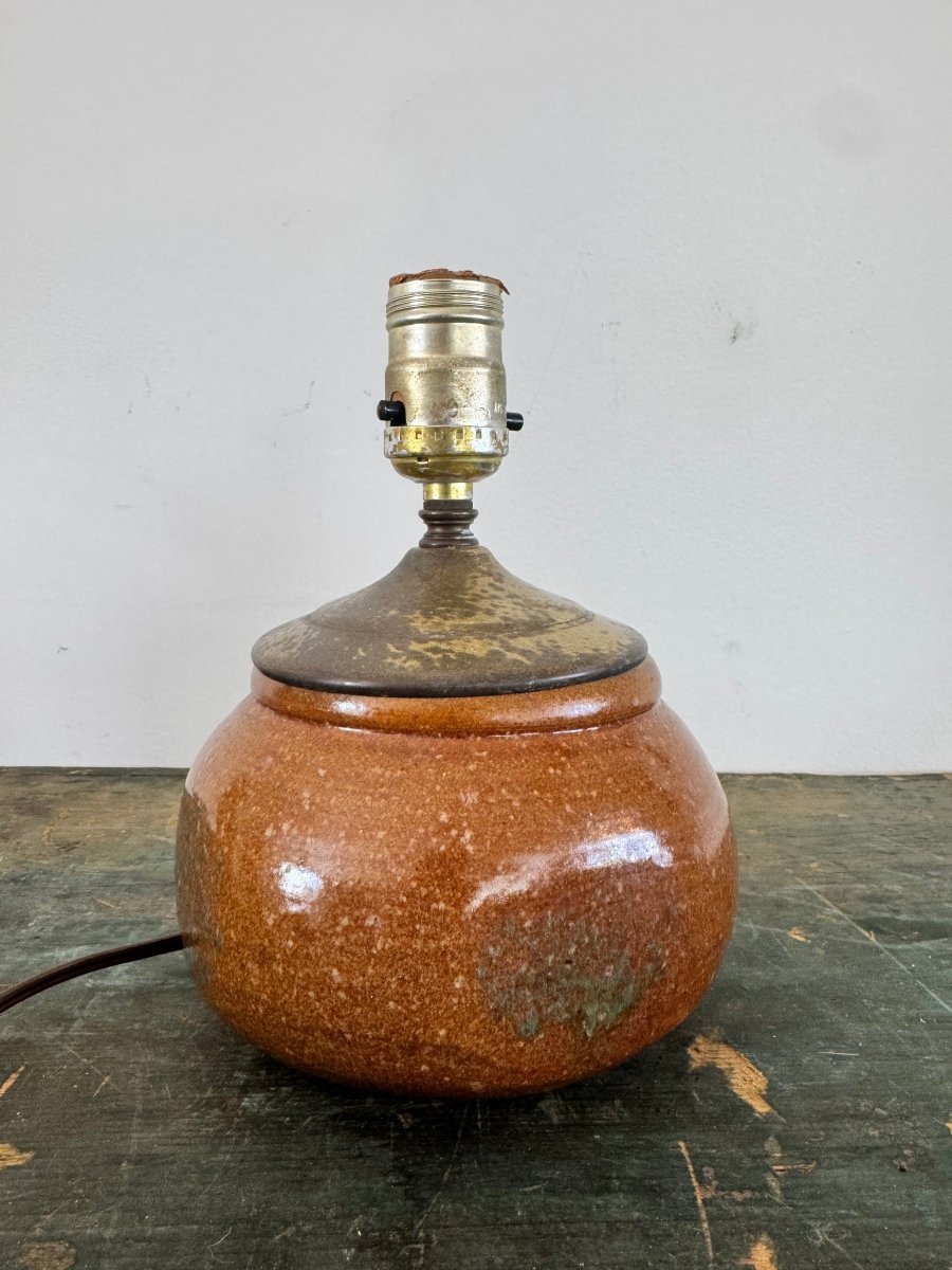Vintage Handmade Ceramic Lamp - Diamonds & Rust