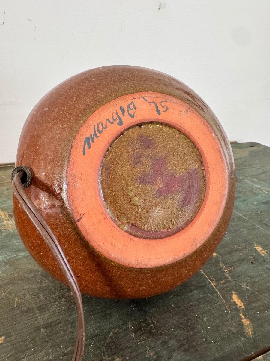 Vintage Handmade Ceramic Lamp - Diamonds & Rust