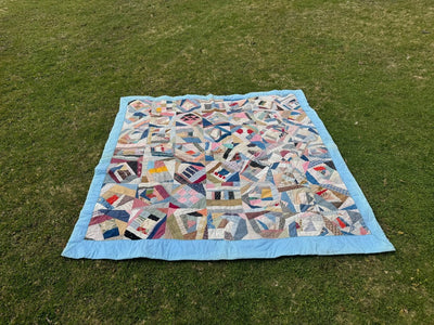 Vintage Handmade Quilt - Blue Trim - Diamonds & Rust