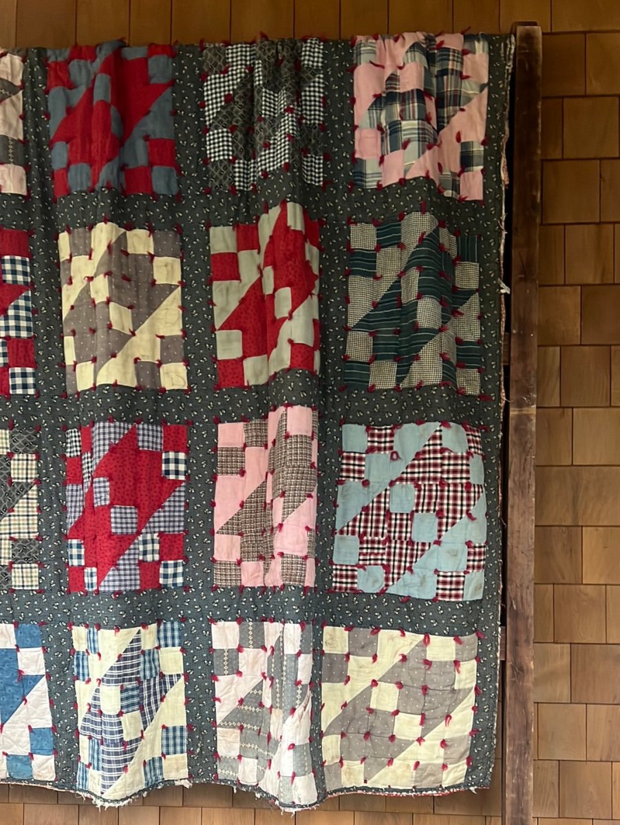 Vintage Handmade Quilt - Indigo + Red - Diamonds & Rust