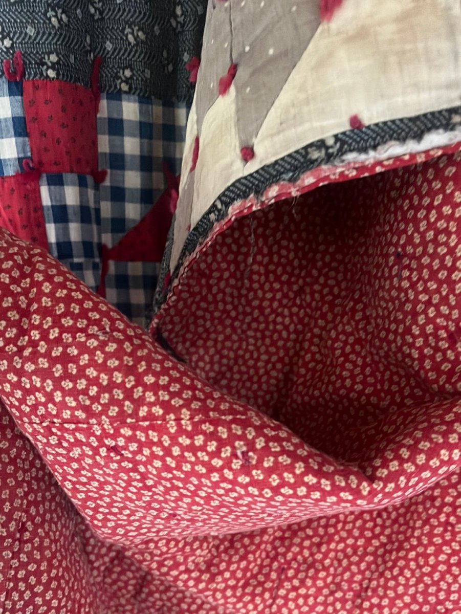 Vintage Handmade Quilt - Indigo + Red - Diamonds & Rust