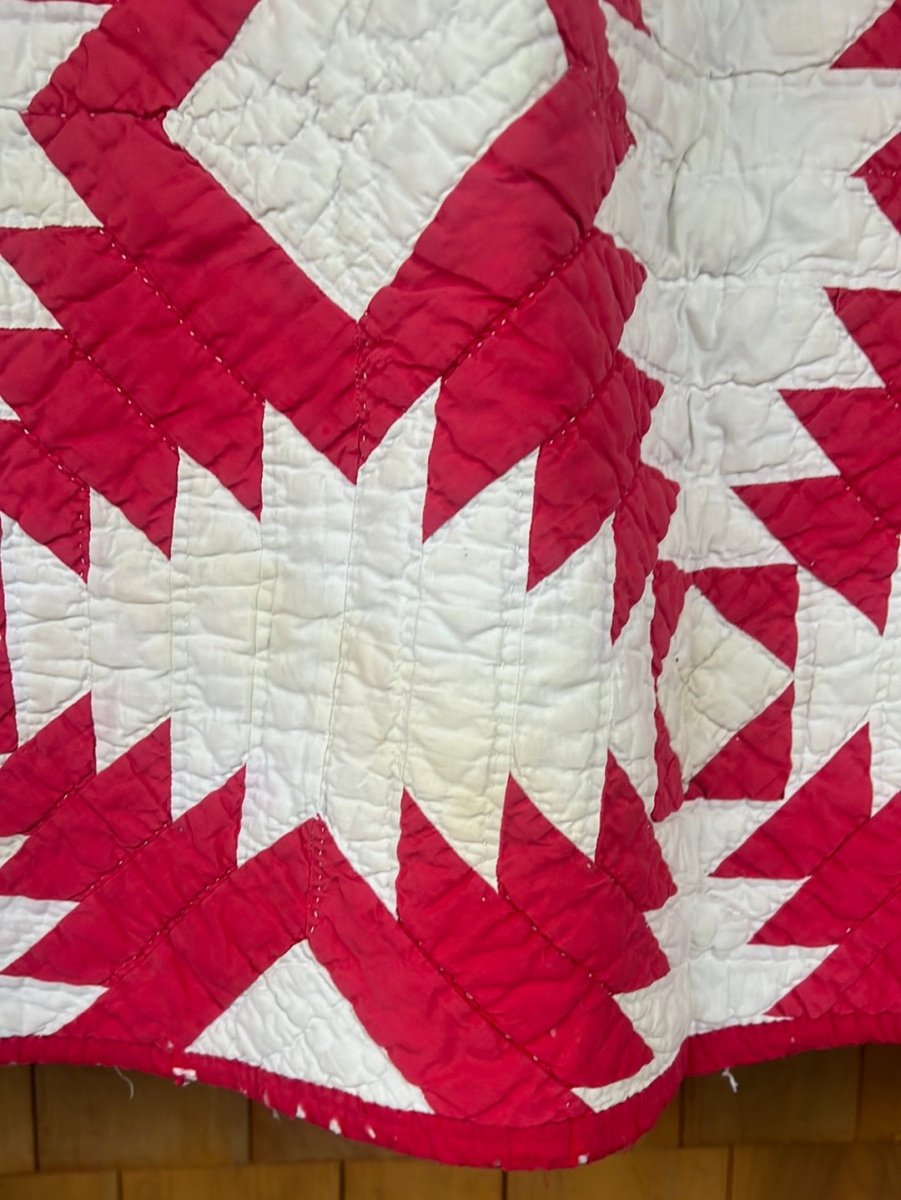 Vintage Handmade Quilt - Red + White - Diamonds & Rust