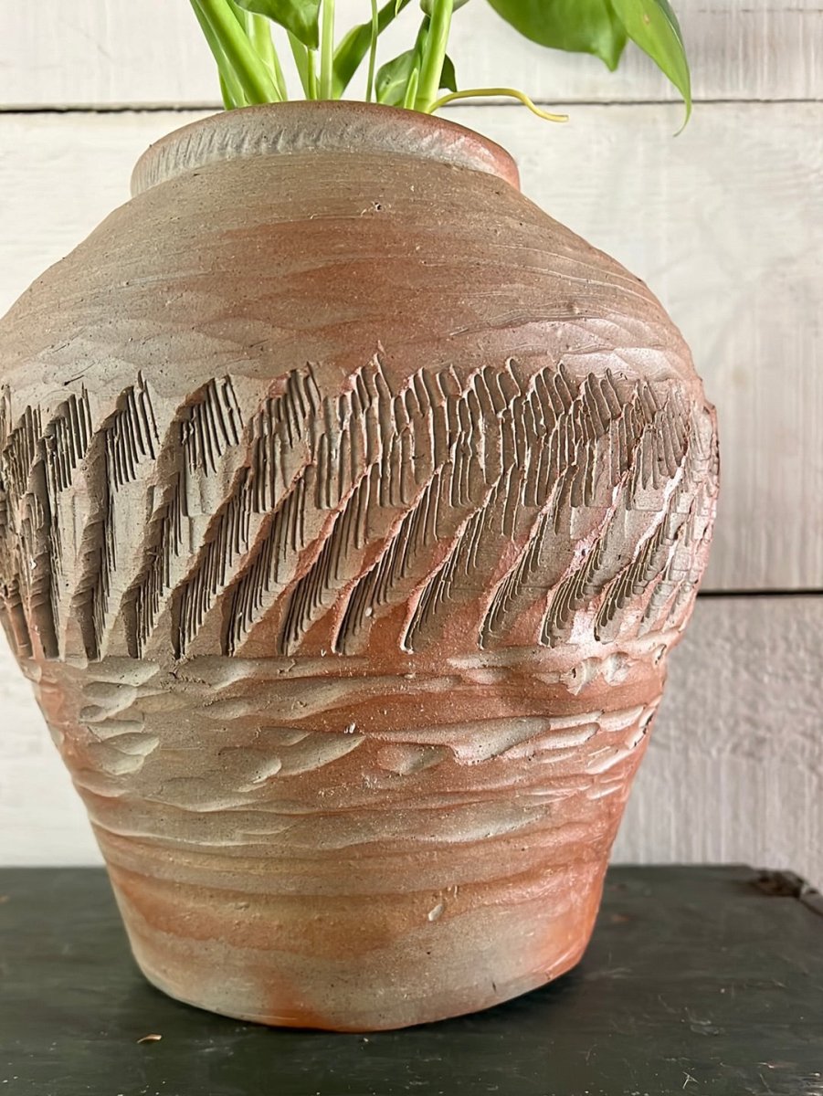 Vintage Handmade Terracotta Vase - Diamonds & Rust