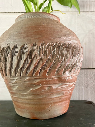 Vintage Handmade Terracotta Vase - Diamonds & Rust
