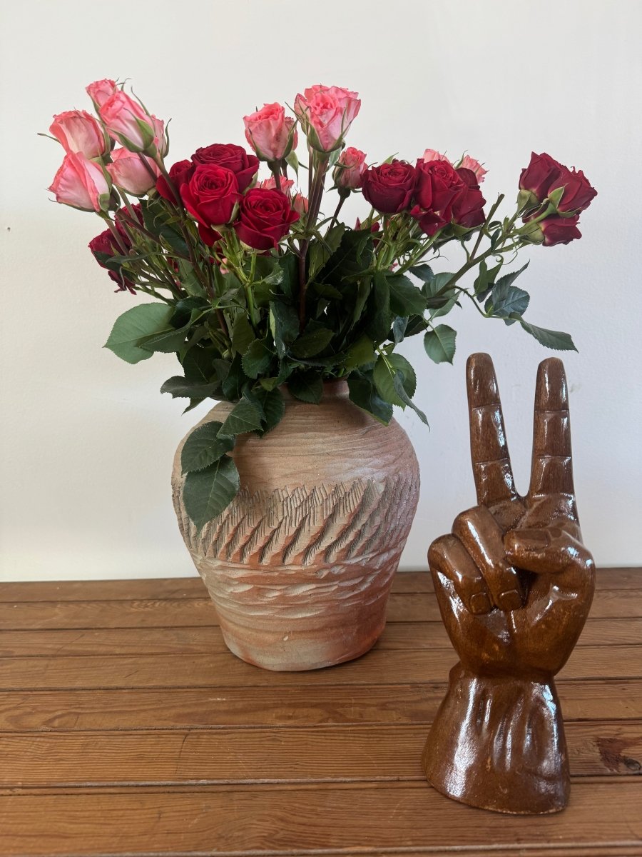 Vintage Handmade Terracotta Vase - Diamonds & Rust