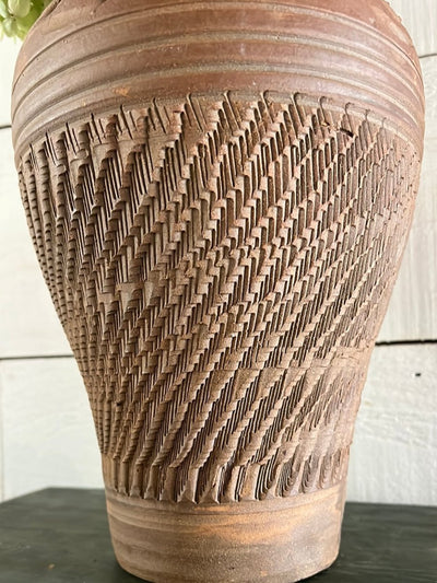 Vintage Handmade Terracotta Vase - 15" - Diamonds & Rust