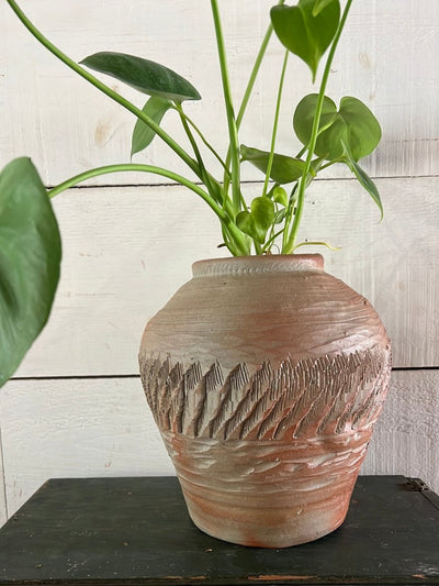 Vintage Handmade Terracotta Vase - Diamonds & Rust