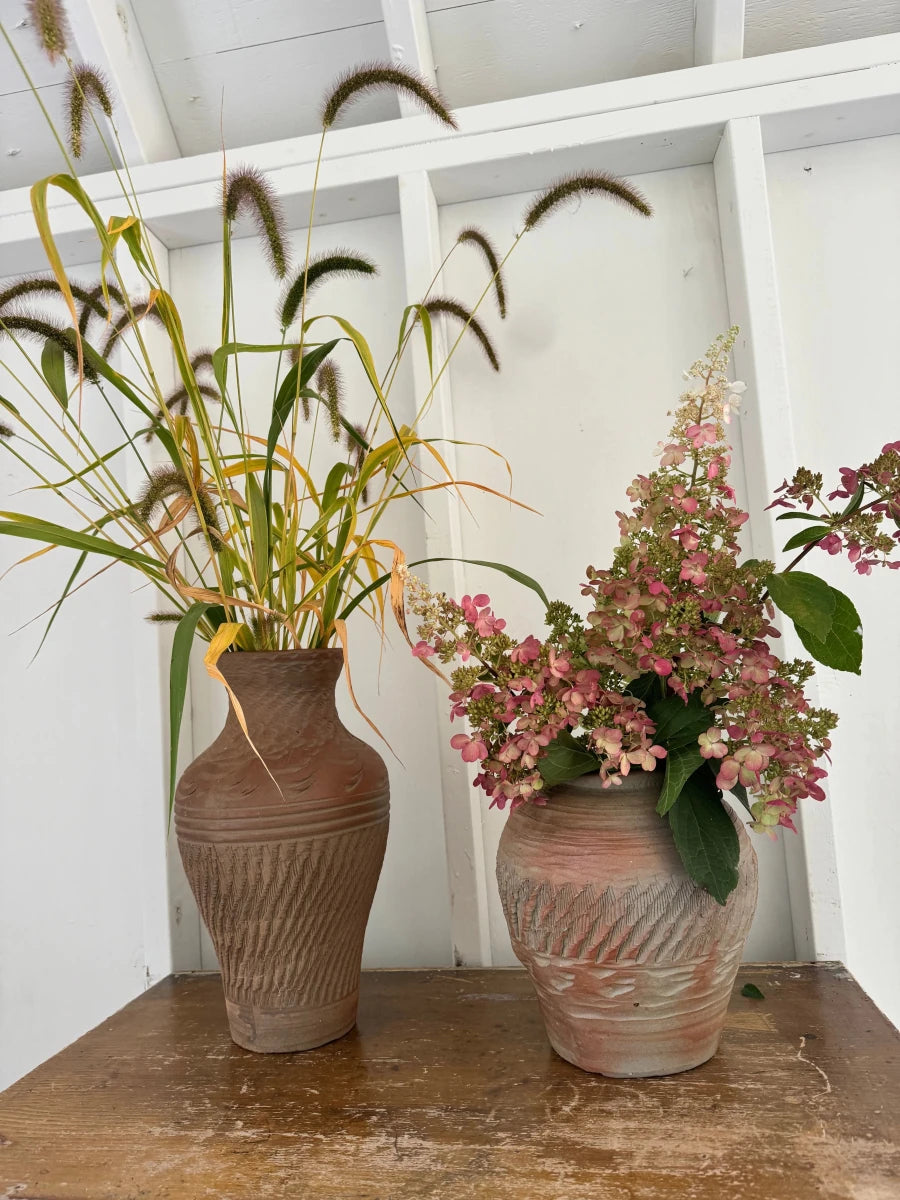 Vintage Handmade Terracotta Vase - Diamonds & Rust