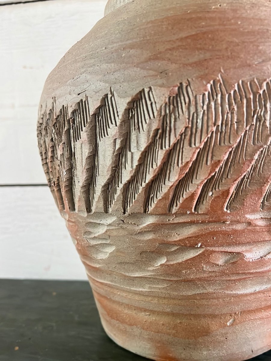Vintage Handmade Terracotta Vase - Diamonds & Rust