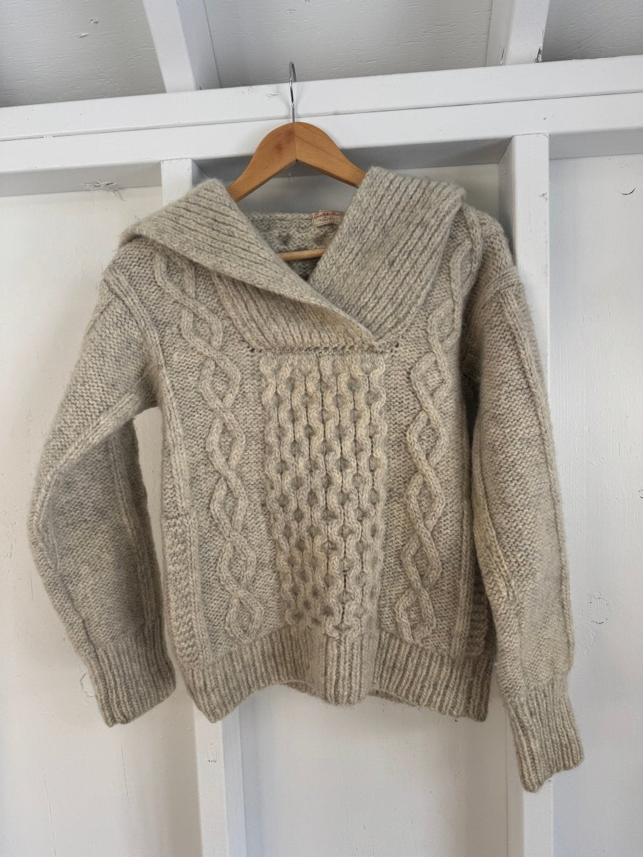 Vintage Hooded Fisherman's Sweater - Oatmeal - Diamonds & Rust