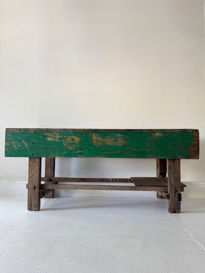 Vintage Industrial Workbench – Chippy Green Patina - Diamonds & Rust
