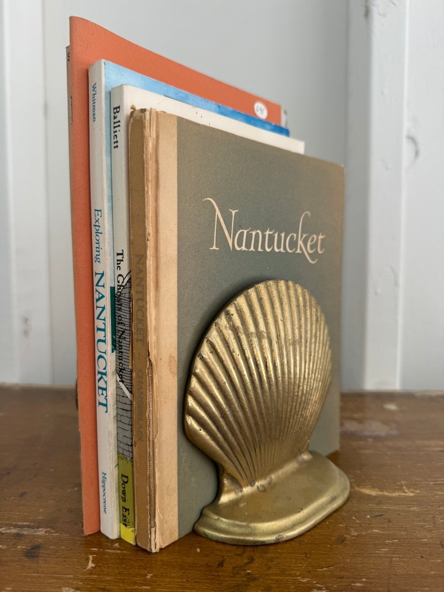 Vintage Mismatched Brass Clam Shell Bookends - Diamonds & Rust