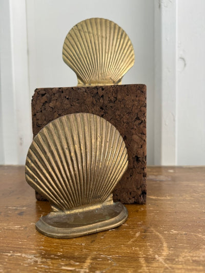 Vintage Mismatched Brass Clam Shell Bookends - Diamonds & Rust