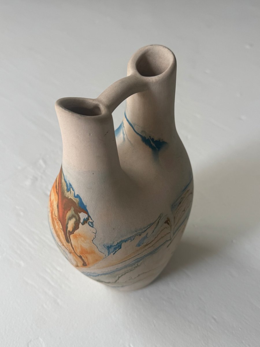 Vintage Nemadji Pottery - Blue + Orange - Diamonds & Rust