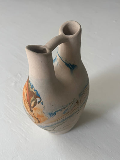 Vintage Nemadji Pottery - Blue + Orange - Diamonds & Rust