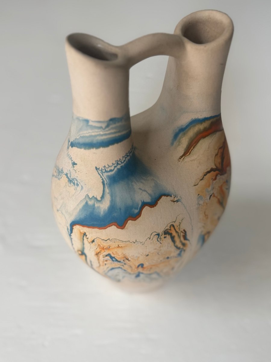 Vintage Nemadji Pottery - Blue + Orange - Diamonds & Rust
