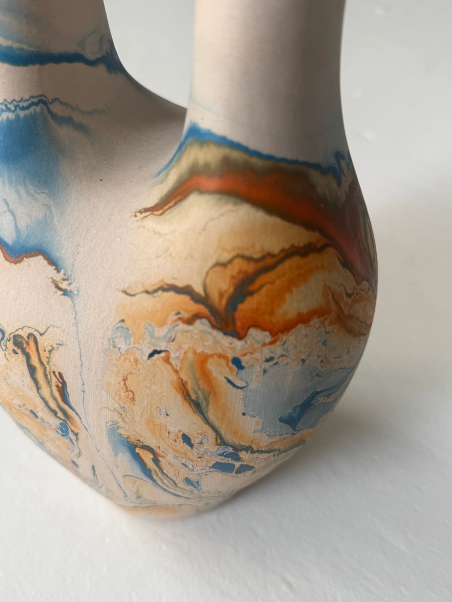 Vintage Nemadji Pottery - Blue + Orange - Diamonds & Rust