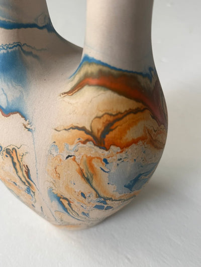Vintage Nemadji Pottery - Blue + Orange - Diamonds & Rust