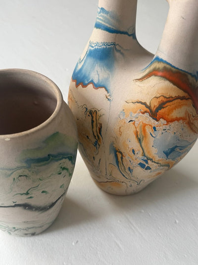 Vintage Nemadji Pottery - Green + Blue - Diamonds & Rust